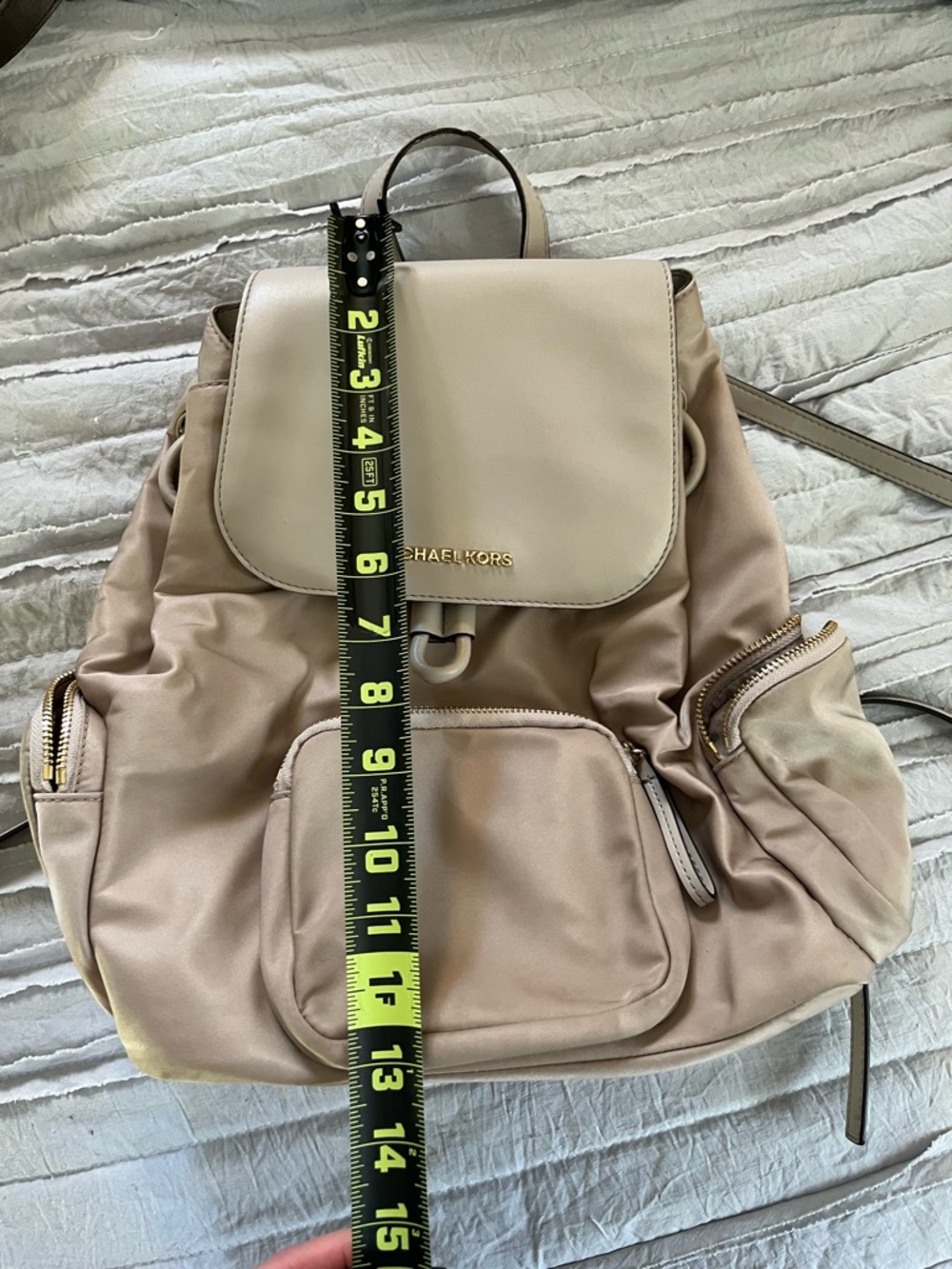 Michael Kors Beige Taupe Nylon Backpack with Leather Trim - Picture 2 of 7